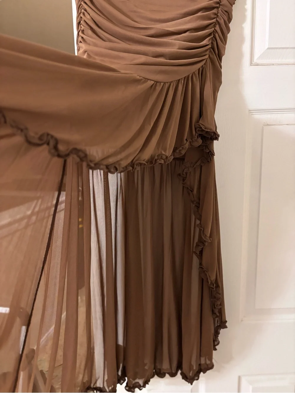 12th Tribe Brown High-Low Ruffled Skirt